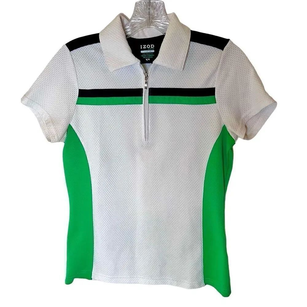 Women's Izod Cool FXG Short Sleeve 1/4 Zip Top White Black Green Sz XS